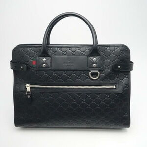 Gucci Bag Briefcase Guccissima White Grain Pattern Leather Black